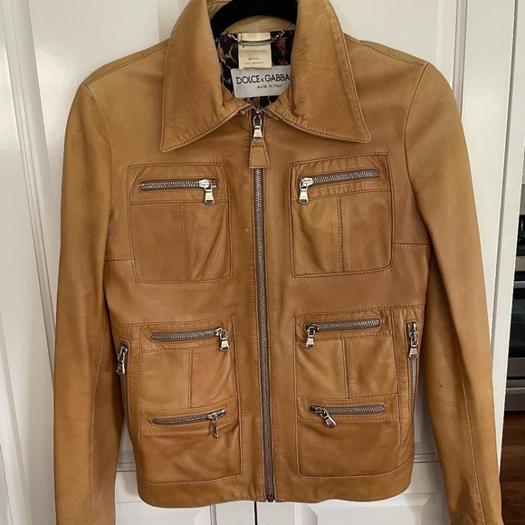 PREOWNED DOLCE & GABBANA VINTAGE LEATHER JACKET in Camel XS/S - Picture 1 of 15